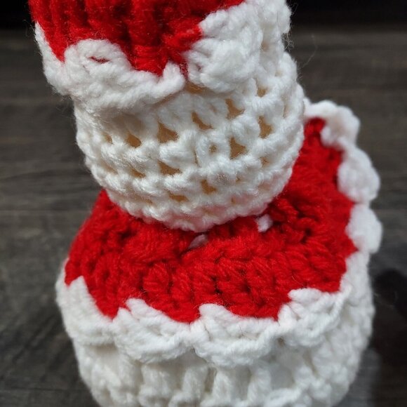 Christmas Handmade Crochet Snowman Snowlady Decoration Red White Vintage - Picture 13 of 13